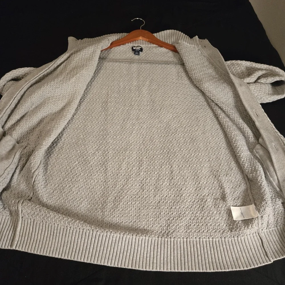 Lands' End Cardigan Sweater Mens Large Gray Drifter‎ Button Front Mock Neck Knit